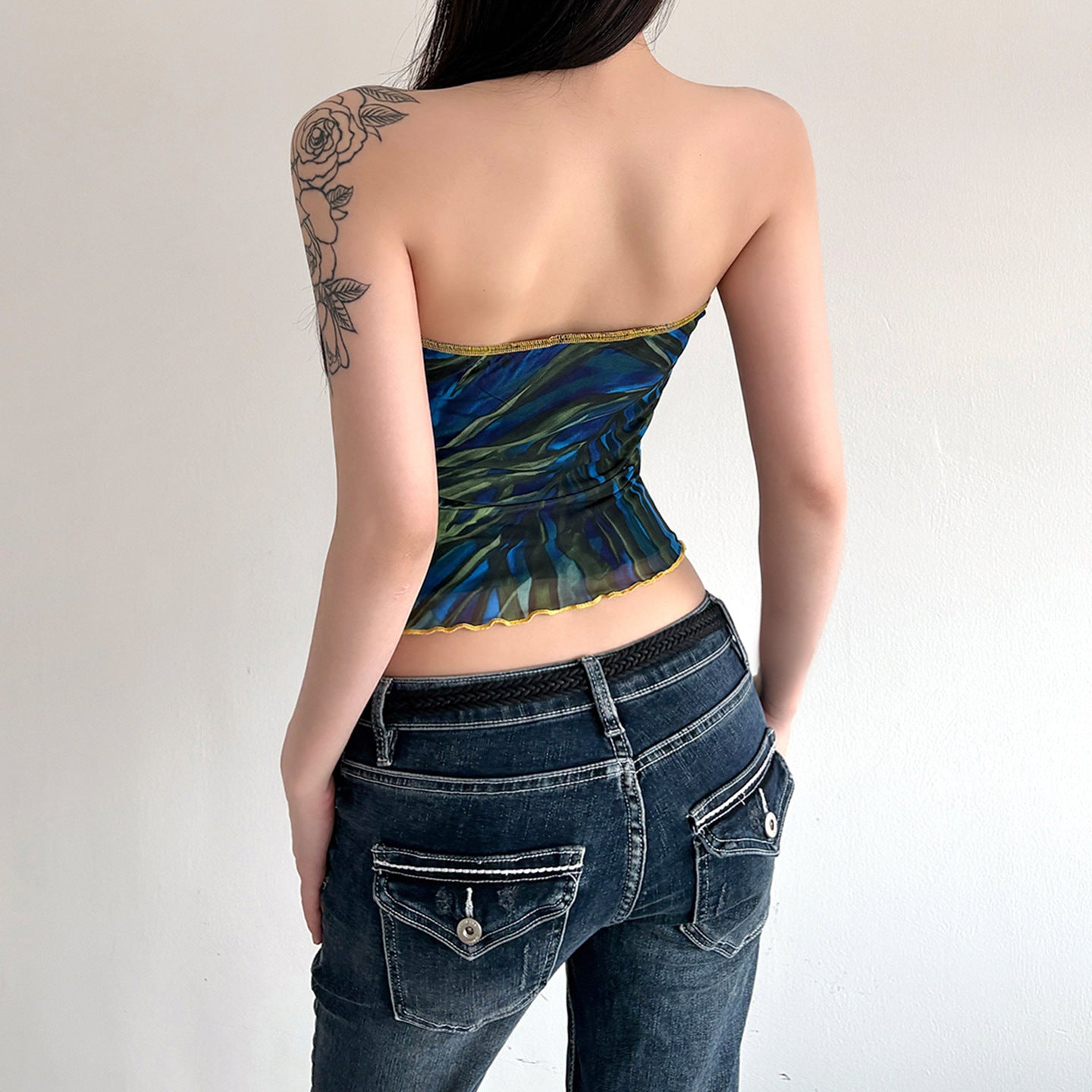 Damen Bandeau-Top mit buntem floralen Druck und elastischem Saum R&B
