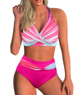 Damen Hoch tailliertes Bikini-Set mit modischem Wickel-Oberteil R&B
