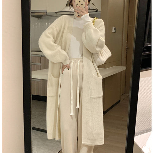 Damen Langer Strickcardigan mit praktischen Taschen und eleganter Silhouette R&B