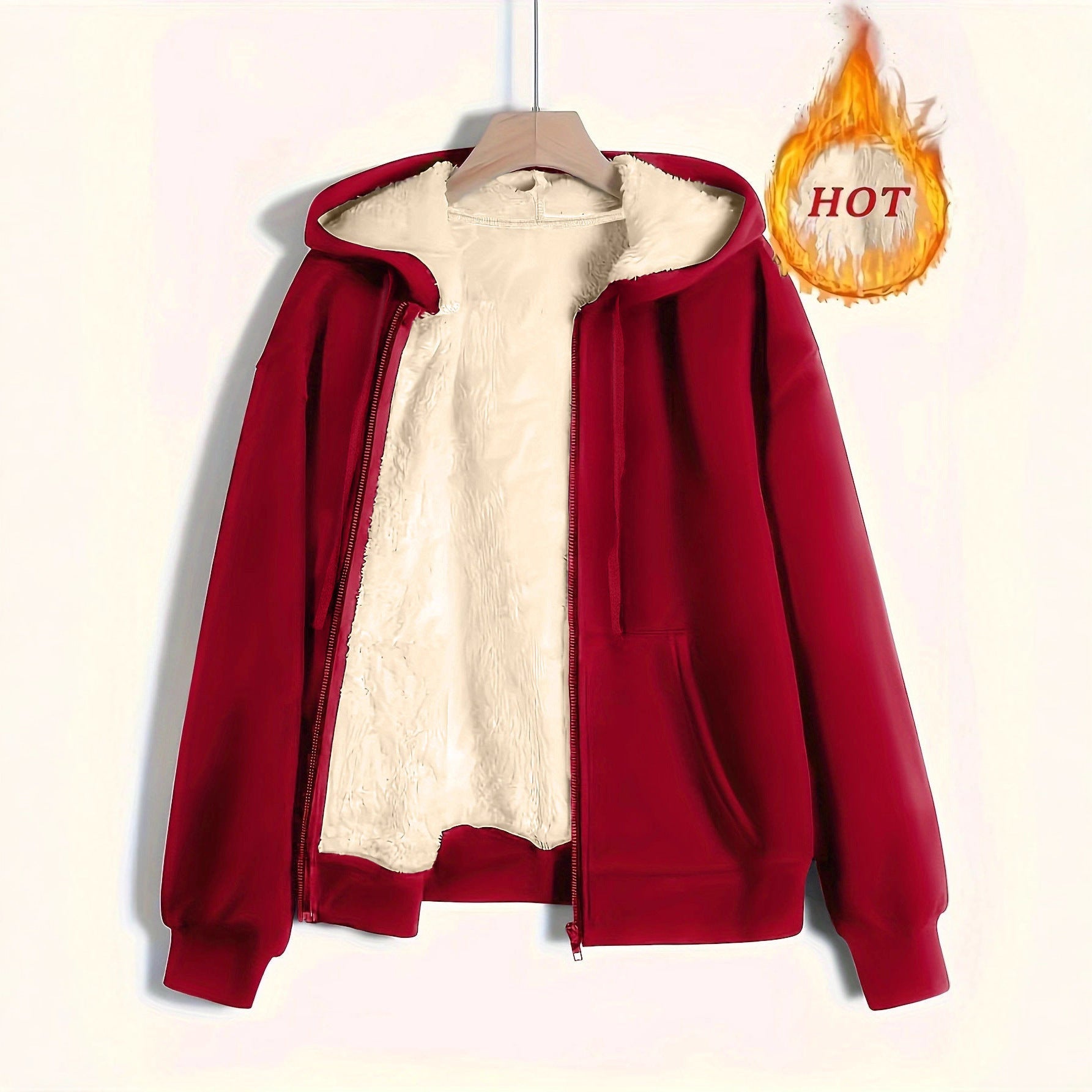 Damen kuschelige Fleecejacke mit Reißverschluss und Kapuze