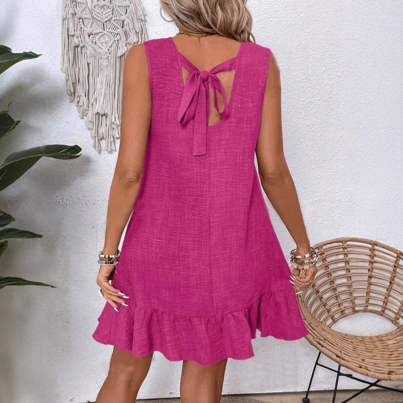 Damen Sommerkleid mit Rüschensaum und ärmellosem Design R&B