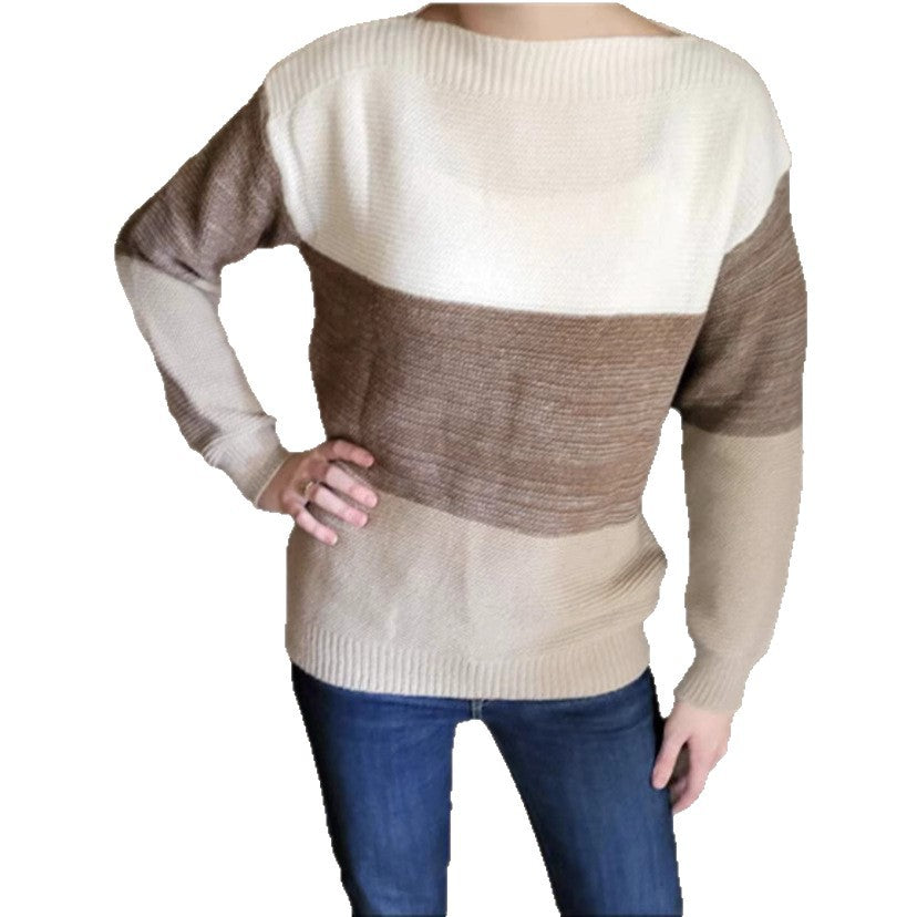 Damen Gemütlicher Strickpullover mit Farbblockdesign R&B