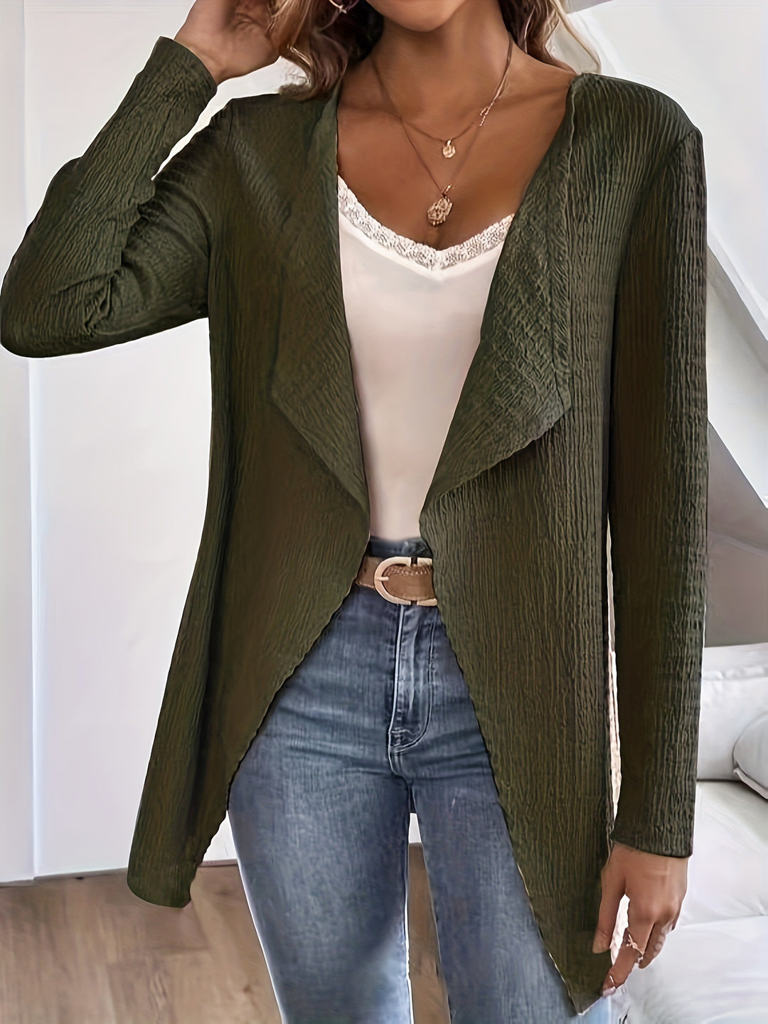 Damen eleganter Cardigan mit asymmetrischem Schnitt und strukturierter Oberfläche R&B