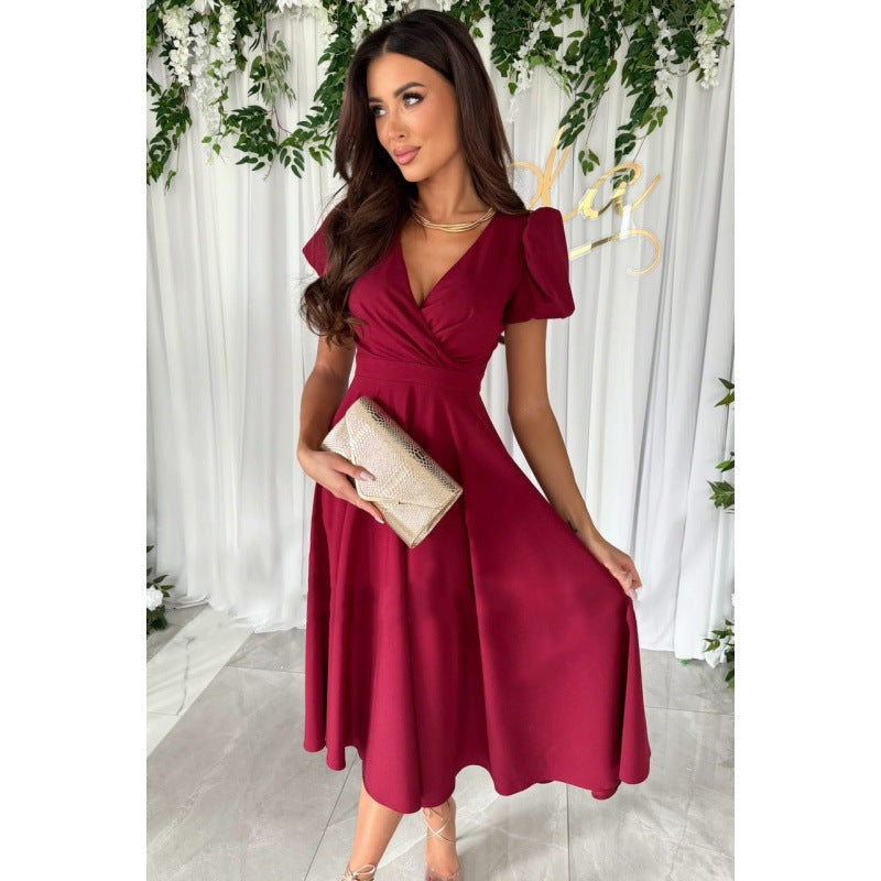 Damen Elegantes A-Linien Midi Kleid mit weichen Falten R&B