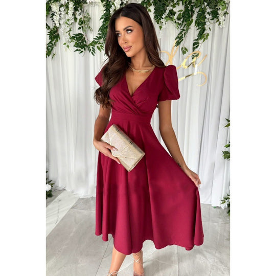 Damen Elegantes A-Linien Midi Kleid mit weichen Falten R&B