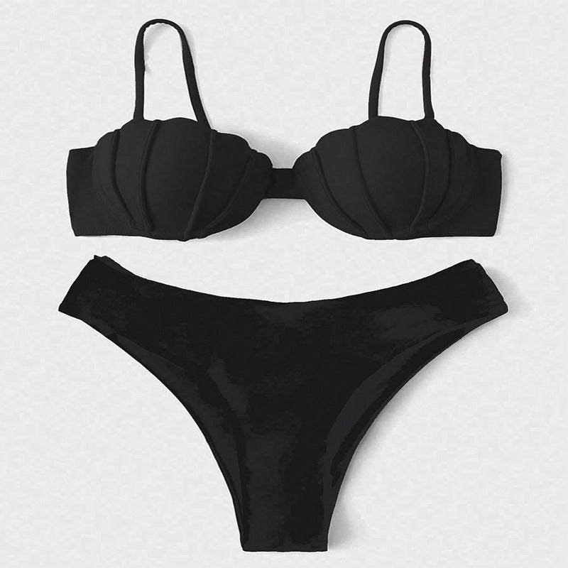 Damen Bikini-Set mit Schalen-Oberteil und hochgeschnittenem Unterteil