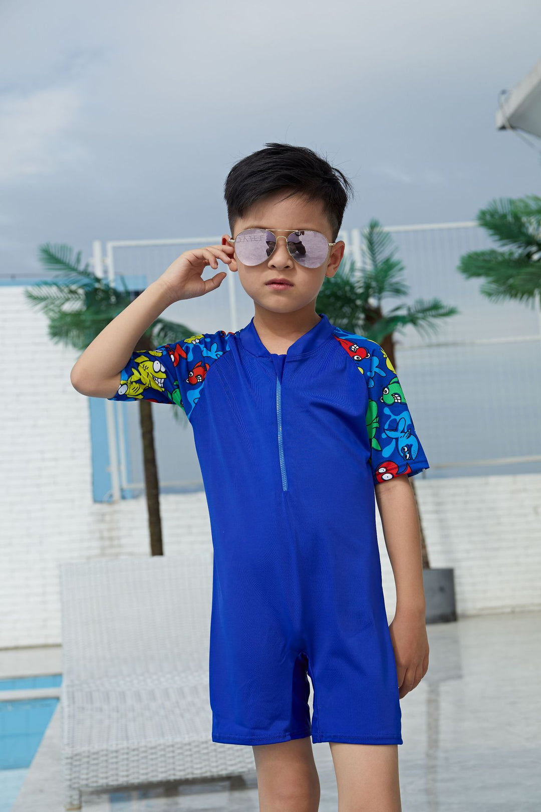 Jungen UV-Schutz Schwimmanzug mit kurzen Ärmeln R&B