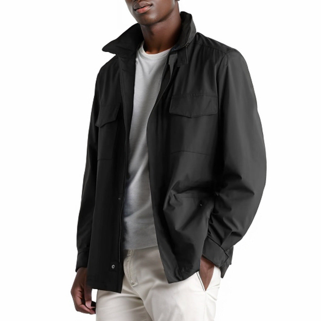 Herren leichte Multifunktionsjacke mit praktischen Taschen und hohem Kragen R&B