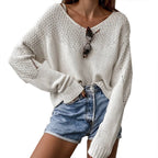 Damen lässiger Strickpullover mit weitem Schnitt und luftigen Details R&B