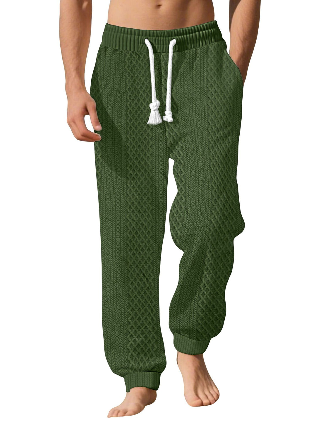 Herren nan gestrickte Wohlfühlhose mit Zopfstruktur, elastischem Bund, Kordelzug und Eingrifftaschen R&B
