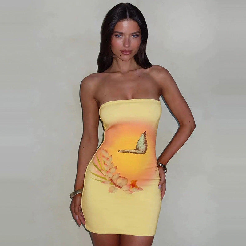 Damen Bandeau-Kleid mit floralem Design und lebendigem Farbverlauf R&B