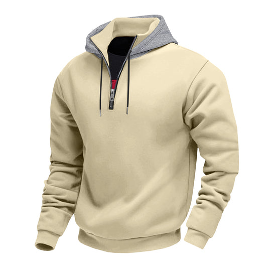 Herren Kapuzenpullover mit halbem Reißverschluss und kontrastierendem Innenfutter R&B