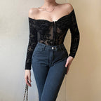 Damen Luxuriöses Spitzenbodysuit mit Off-Shoulder-Design R&B
