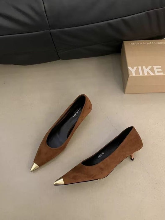 Damen elegante spitze Pumps mit goldener Zehenkappe R&B