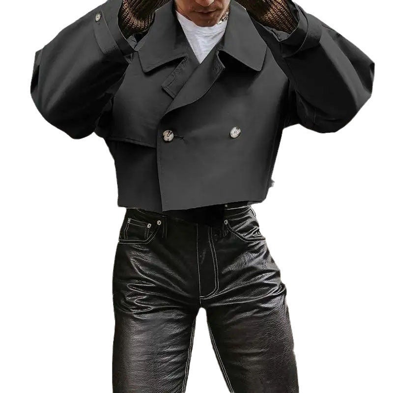 Damen Kurze Jacke mit doppelter Knopfleiste und bindbarem Saum R&B