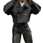Damen Kurze Jacke mit doppelter Knopfleiste und bindbarem Saum R&B