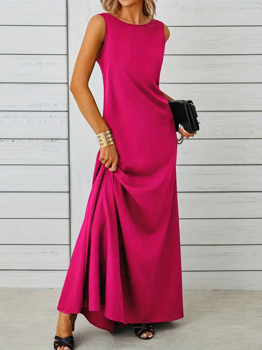 Damen elegantes Maxikleid mit schwingendem Saum und klassischem Schnitt R&B