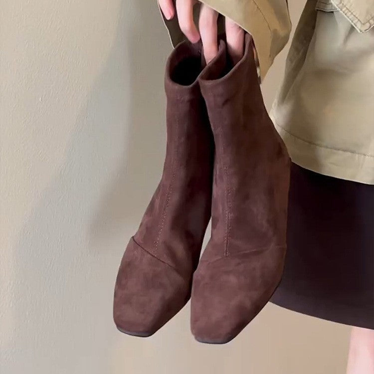 Damen elegante Ankle Boots mit spitz zulaufender Zehenpartie und komfortablem Blockabsatz