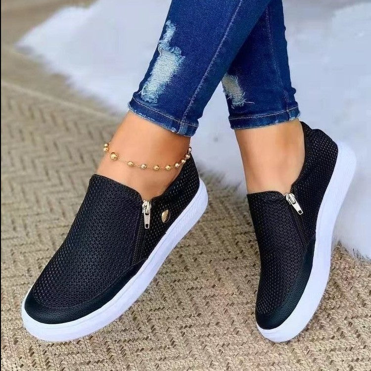 Damen Slip-On Sneakers mit seitlichem Reißverschluss und atmungsaktiver Textur R&B