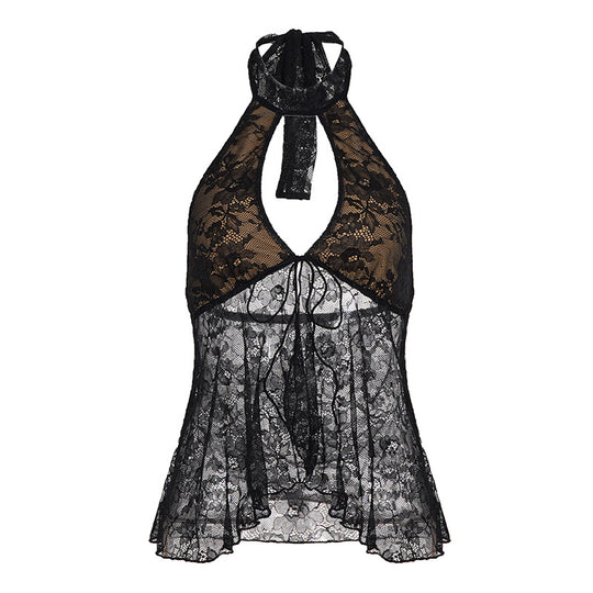 Damen Spitzen-Haltertop mit verspieltem Taillenschnitt und romantischem Design R&B