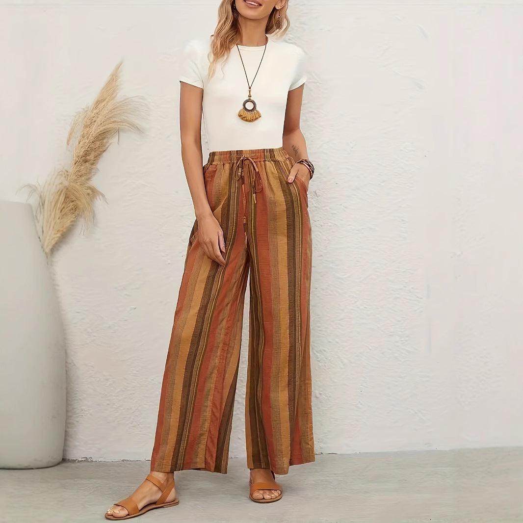 Damen Weit geschnittene Sommerhose mit Kordelzug und seitlichen Taschen R&B