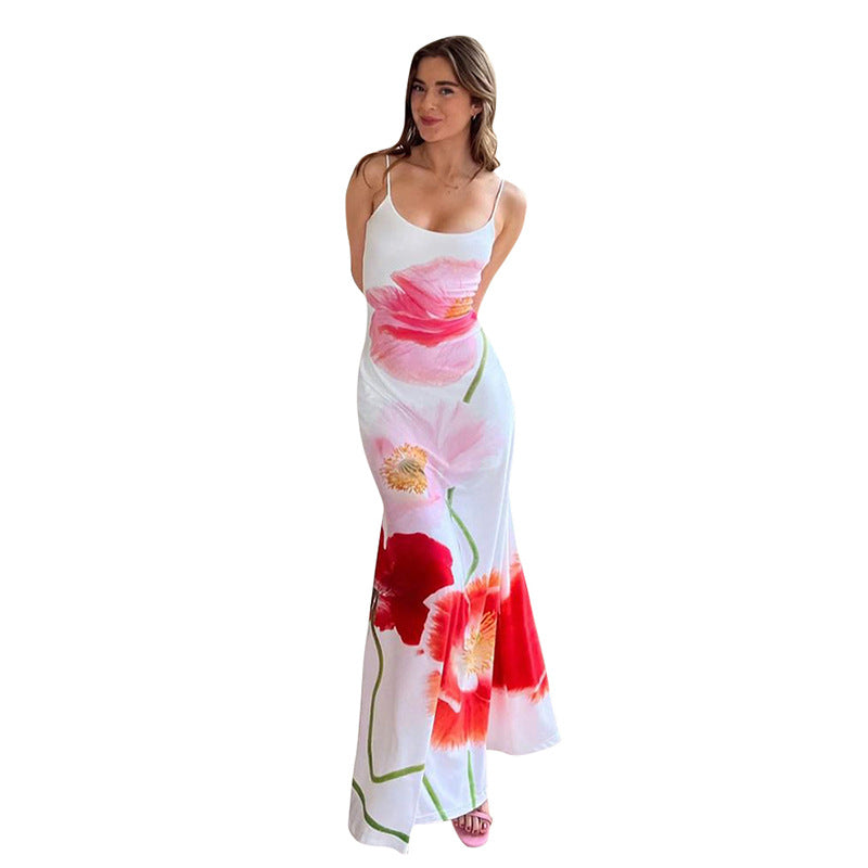 Damen Maxi Kleid mit floralem Print und spaghetti-Trägern R&B