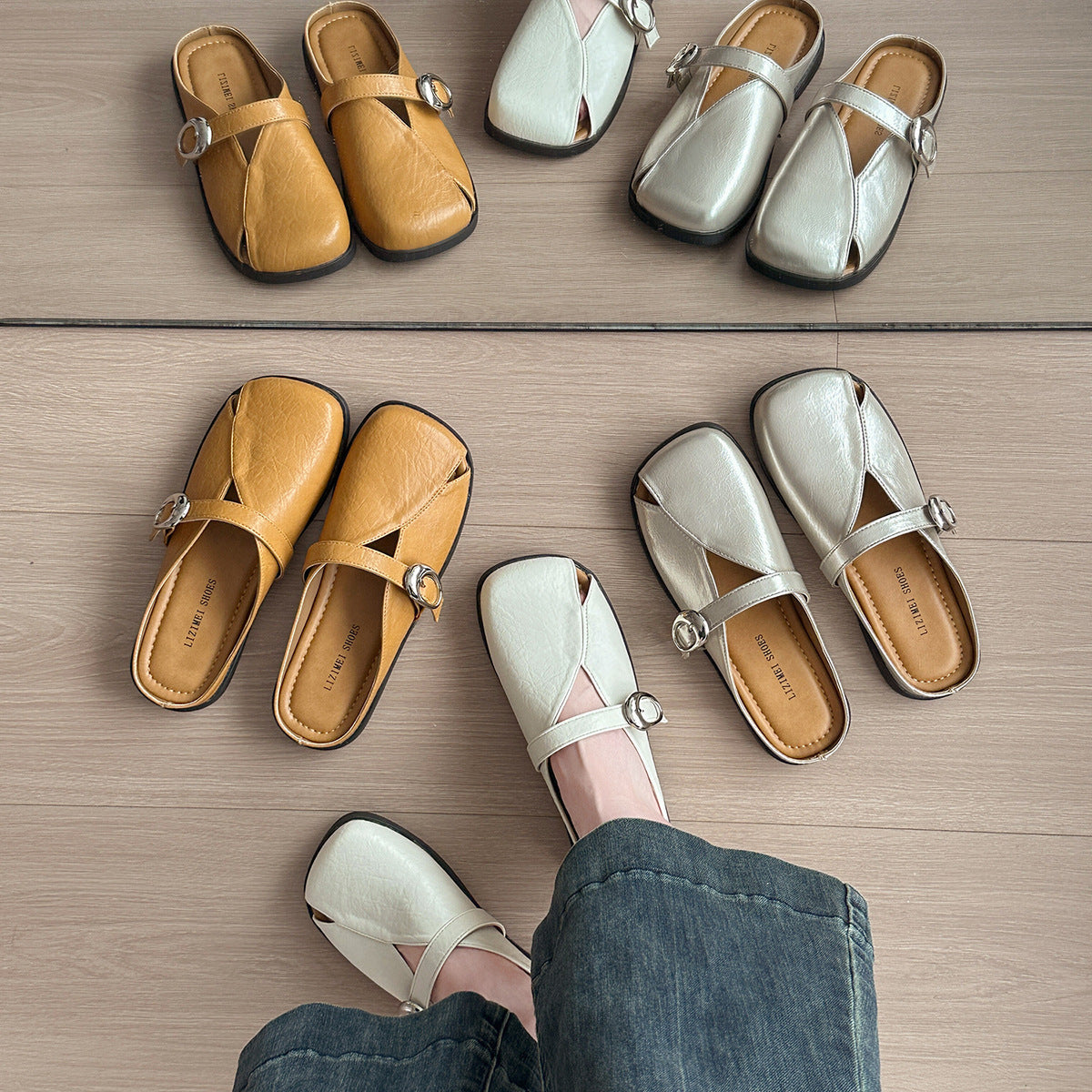 Damen Modische Mules mit verstellbarem Riemen und elastischer Sohle R&B