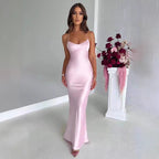 Damen Glamouröses Langarm-Maxi-Kleid mit verstellbaren Trägern und figurbetontem Schnitt R&B