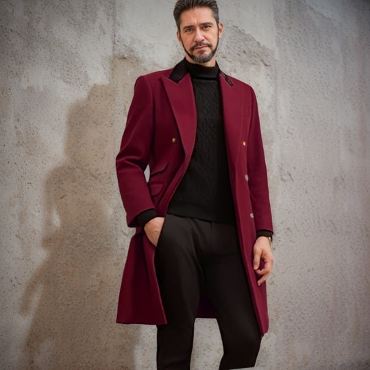 Herren eleganter Longblazer mit Doppelreihe R&B