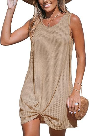 Damen lässiges Sommerkleid aus strukturierter Baumwolle mit verspieltem Knoten R&B