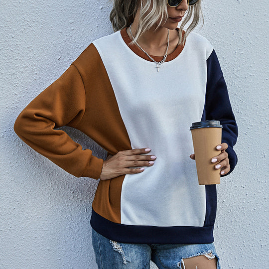 Damen lässiger Sweatshirt mit modischem Farbblockdesign R&B