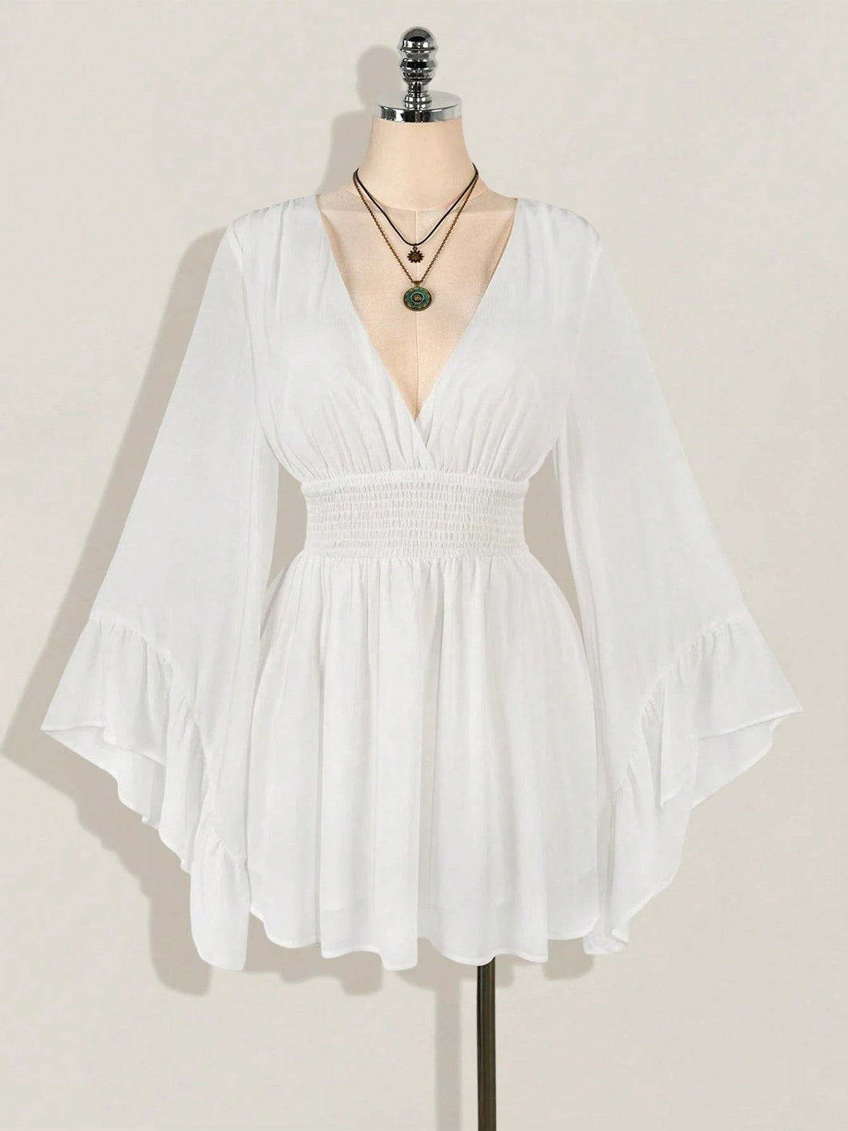 Damen elegantes Strandkleid mit voluminösen Ärmeln R&B