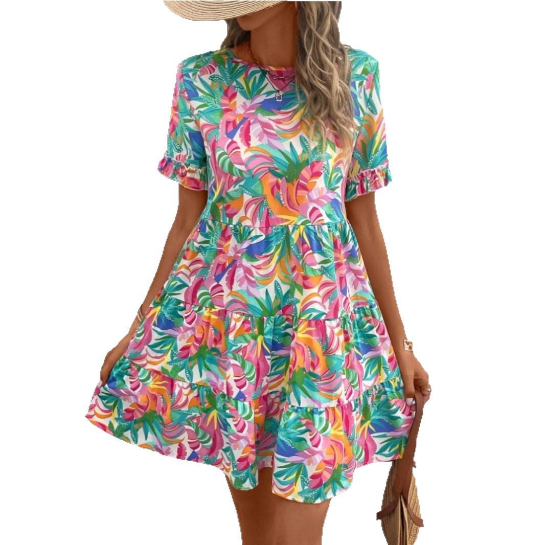 Damen Sommerliches Freizeitkleid mit Rüschendetails und frischem Blumenmuster R&B