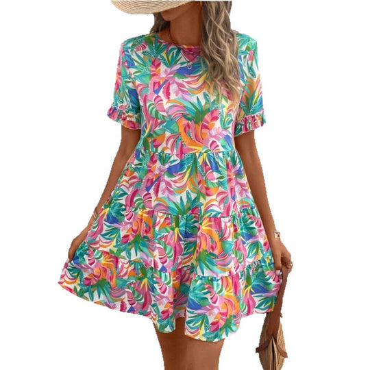 Damen Sommerliches Freizeitkleid mit Rüschendetails und frischem Blumenmuster R&B