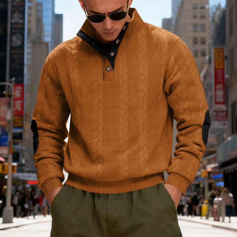 Herren gestrickter Pullover mit Kontrastdetails und modernem Knopfverschluss R&B