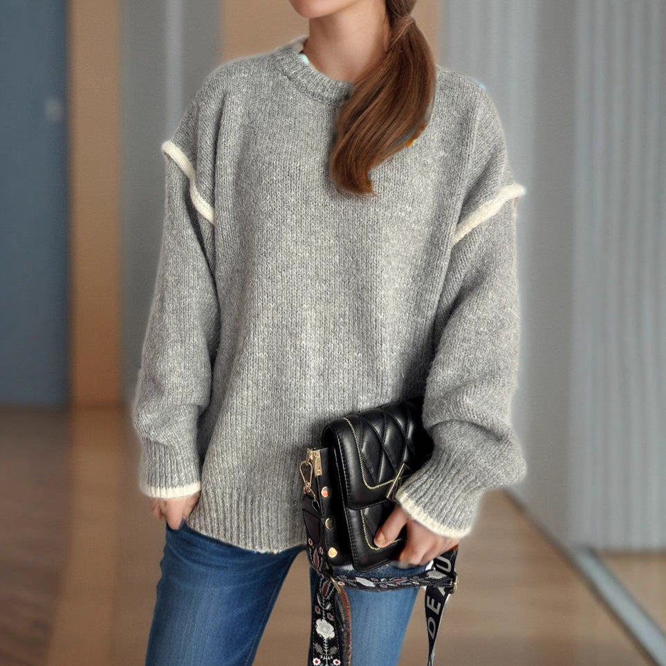 Damen Grobstrickpullover mit lässigem Schnitt und strukturiertem Design R&B