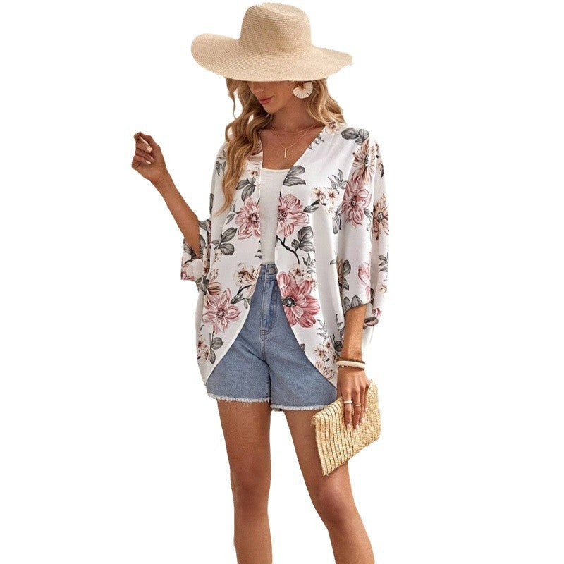 Damen Modischer Kimono mit floralem Design und weit geschnittenen Ärmeln R&B