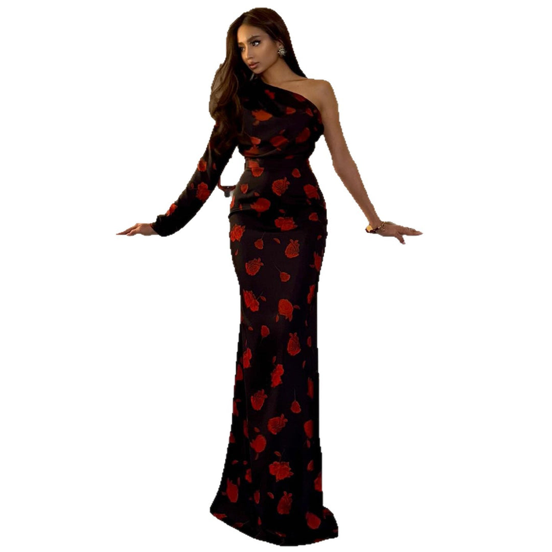 Damen Maxi-Kleid mit asymmetrischem Design und eleganten floralem Muster R&B