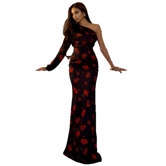 Damen Maxi-Kleid mit asymmetrischem Design und eleganten floralem Muster R&B