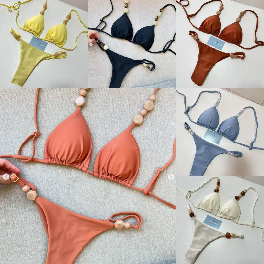 Damen Triangel-Bikini mit elastischen Bändern und dekorativen Details R&B