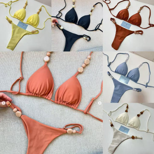Damen Triangel-Bikini mit elastischen Bändern und dekorativen Details R&B