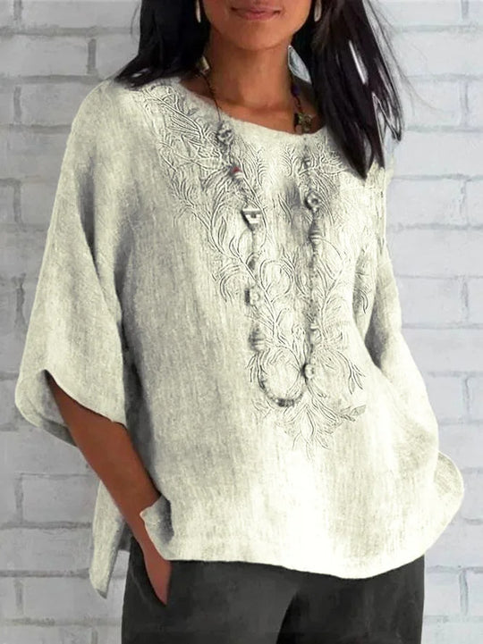 Damen bestickte Leinenbluse R&B