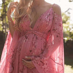 Damen Luftiges Maxi-Kleid mit floralen Akzenten und schwingenden Ärmeln R&B