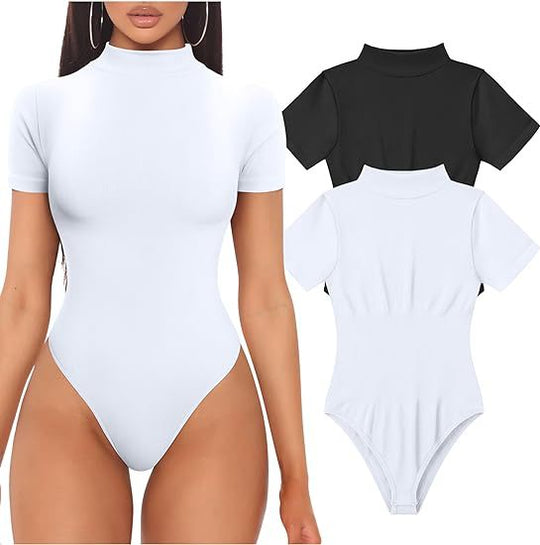 Damen Kurzarm Bodysuit mit hohem Kragen R&B