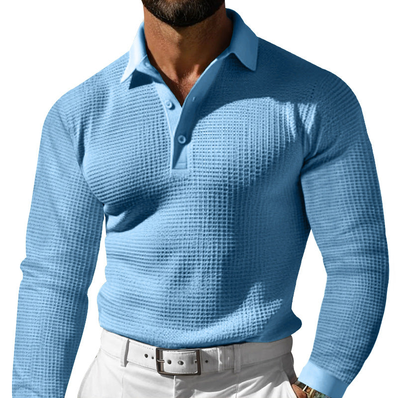 Herren Langarm-Poloshirt mit strukturiertem Design und klassischem Kragen R&B