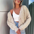 Strickjacke Damen flauschig mit Knopfdetails und weichen Ärmeln