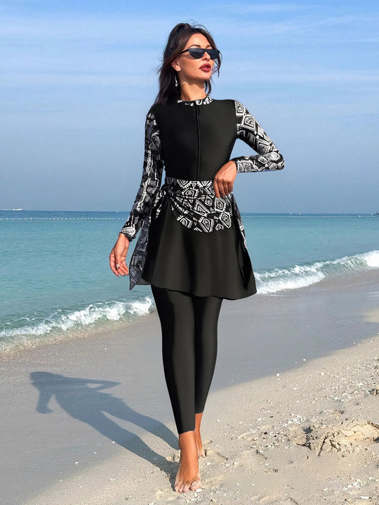 Damen Modischer Schwimmanzug mit Zip und asymmetrischem Rock R&B