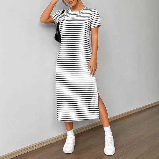 Damen gestreifte Midi-Kleid R&B