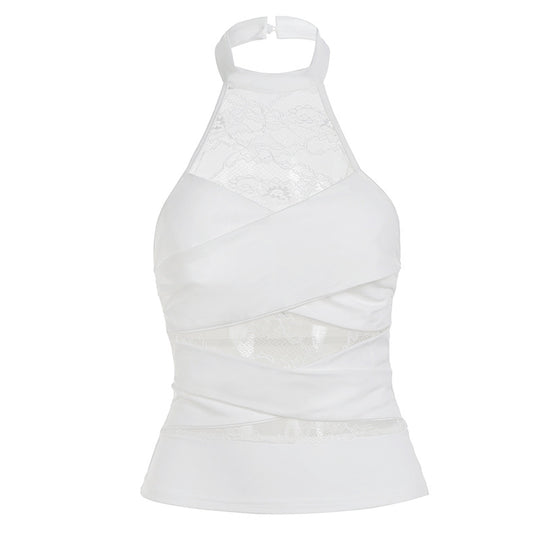 Damen modernes Haltertop mit luxuriöser Spitze und raffinierter Wickeloptik R&B