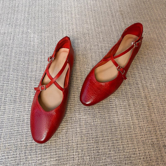 Damen Ballerinas mit kreuzförmigem Riemen und eleganter Spitze R&B